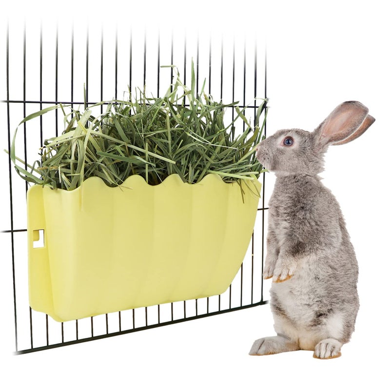 Litewoo Rabbit Hanging Hay Feeder Rack Guinea Pig Mess-Free Dispenser Hay Bowl Manger Rack Wall-Mounted for Small Pets Rat Chinchilla Ferret Squirrel Cage Accessories (Yellow) - Image 1